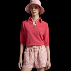 Polo MONCLER manche courte col zippé coton éponge rose