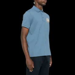 Polo MONCLER manche courte coton piqué bleu logo pixel