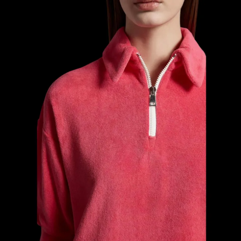 Polo MONCLER manche courte col zippé coton éponge rose