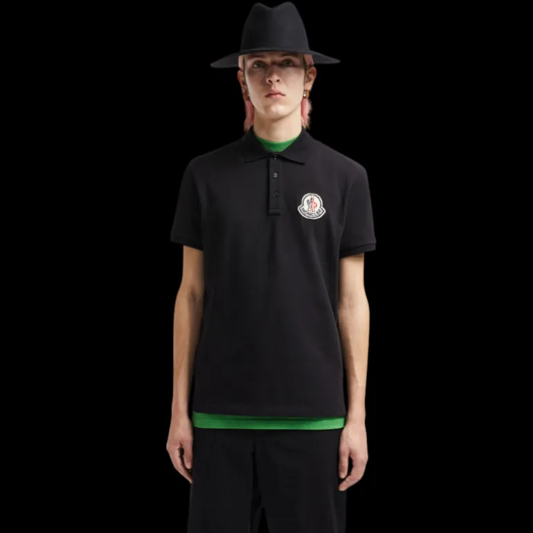 Polo MONCLER manche courte coton piqué noir logo pixel