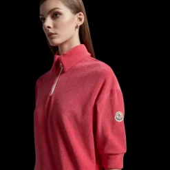 Polo MONCLER manche courte col zippé coton éponge rose