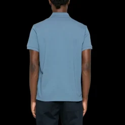 Polo MONCLER manche courte coton piqué bleu logo pixel