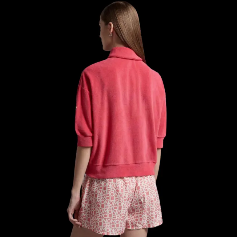 Polo MONCLER manche courte col zippé coton éponge rose