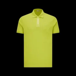 Polo MONCLER piqué de coton vert anis motif logo blanc col