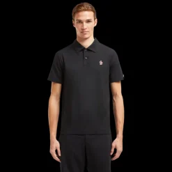 Polo MONCLER piqué de nylon noir empiècement logo Grenoble