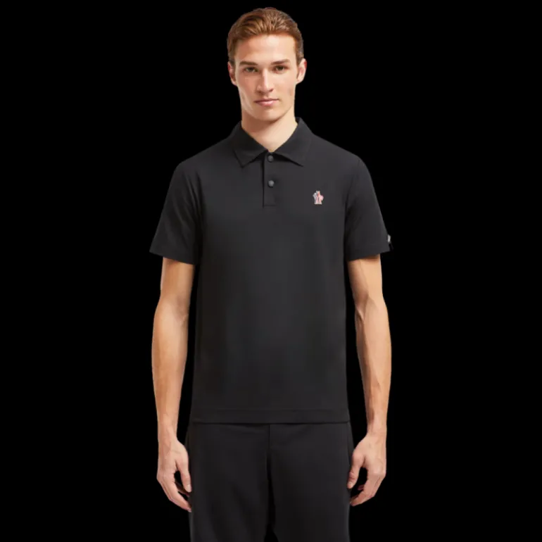 Polo MONCLER piqué de nylon noir empiècement logo Grenoble