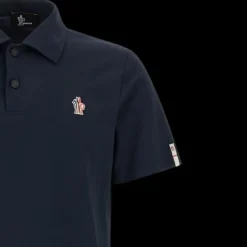 Polo MONCLER piqué de nylon bleu marine empiècement logo Grenoble