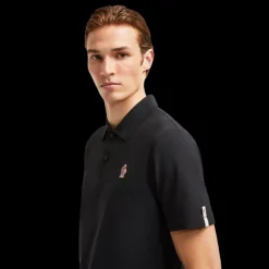 Polo MONCLER piqué de nylon noir empiècement logo Grenoble