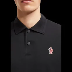Polo MONCLER piqué de nylon noir empiècement logo Grenoble