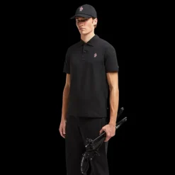 Polo MONCLER piqué de nylon noir empiècement logo Grenoble
