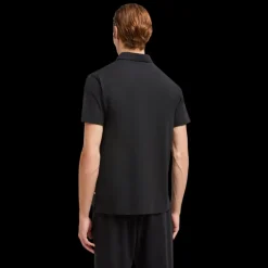 Polo MONCLER piqué de nylon noir empiècement logo Grenoble