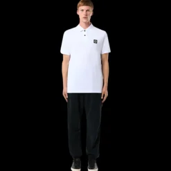 Polo STONE ISLAND manche courte coton stretch blanc logo Rose des Vents