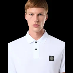 Polo STONE ISLAND manche courte coton stretch blanc logo Rose des Vents