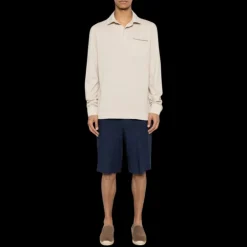 Polo ZEGNA coton beige poche poitrine ganse cuir marron