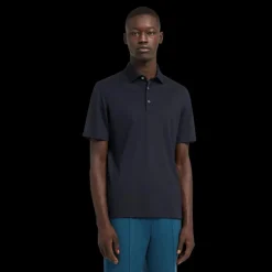 Polo ZEGNA manches courtes jersey laine bleu marine