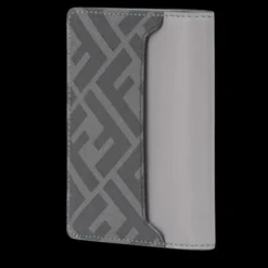 Porte carte FENDI 2 volets vertical cuir gris motif FF squared