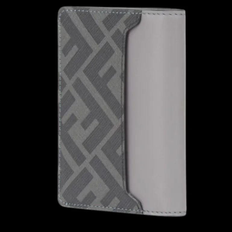 Porte carte FENDI 2 volets vertical cuir gris motif FF squared