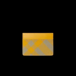 Porte cartes BURBERRY cuir jaune gros check gris