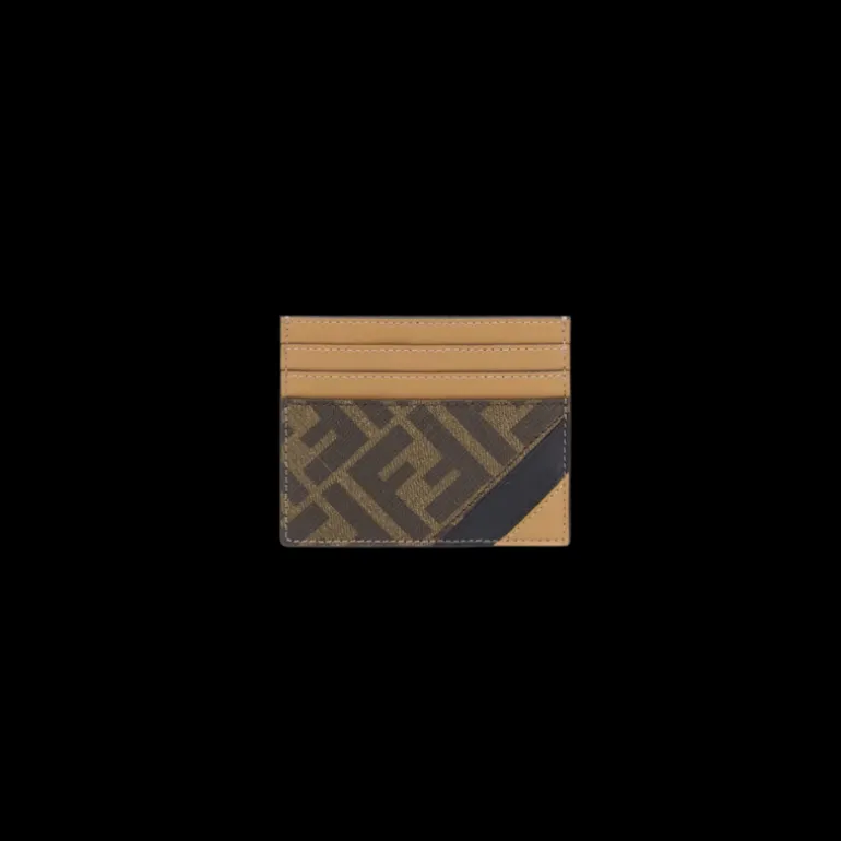 Porte cartes FENDI cuir motif FF marron tabac
