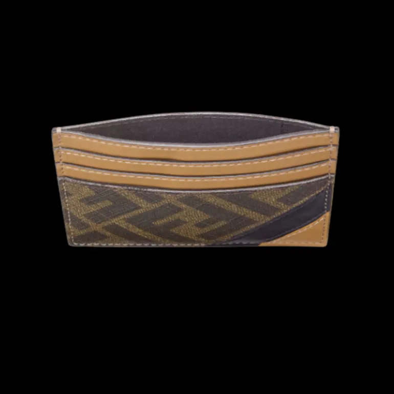 Porte cartes FENDI cuir motif FF marron tabac