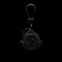 Porte clés à logo MONCLER cuir noir