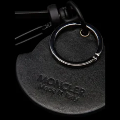 Porte clés à logo MONCLER cuir noir