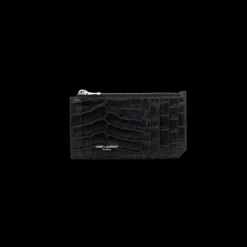 Porte-carte SAINT LAURENT Monnaie zippé cuir croco noir
