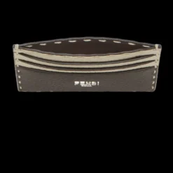 Porte-cartes FENDI Selleria cuir grainé marron surpiqures
