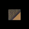 Portefeuille 2 volets FENDI cuir beige diagonal motif FF marron