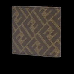 Portefeuille 2 volets FENDI cuir beige diagonal motif FF marron