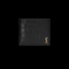 Portefeuille croco noir logo YSL or