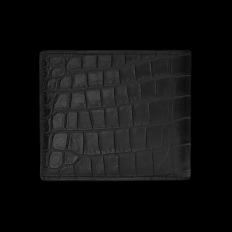 Portefeuille croco noir logo YSL or