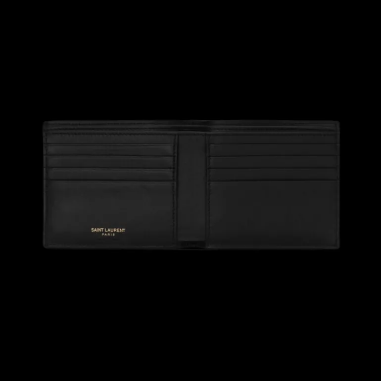 Portefeuille croco noir logo YSL or