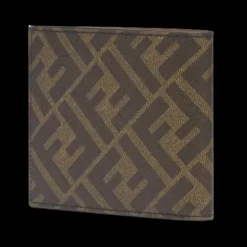 Portefeuille porte-cartes tissu gaufré motif FF marron tabac