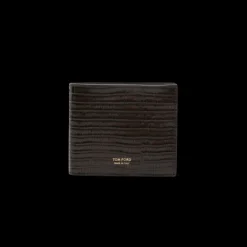 Portefeuille TOM FORD 2 volets cuir lézard marron fente carte