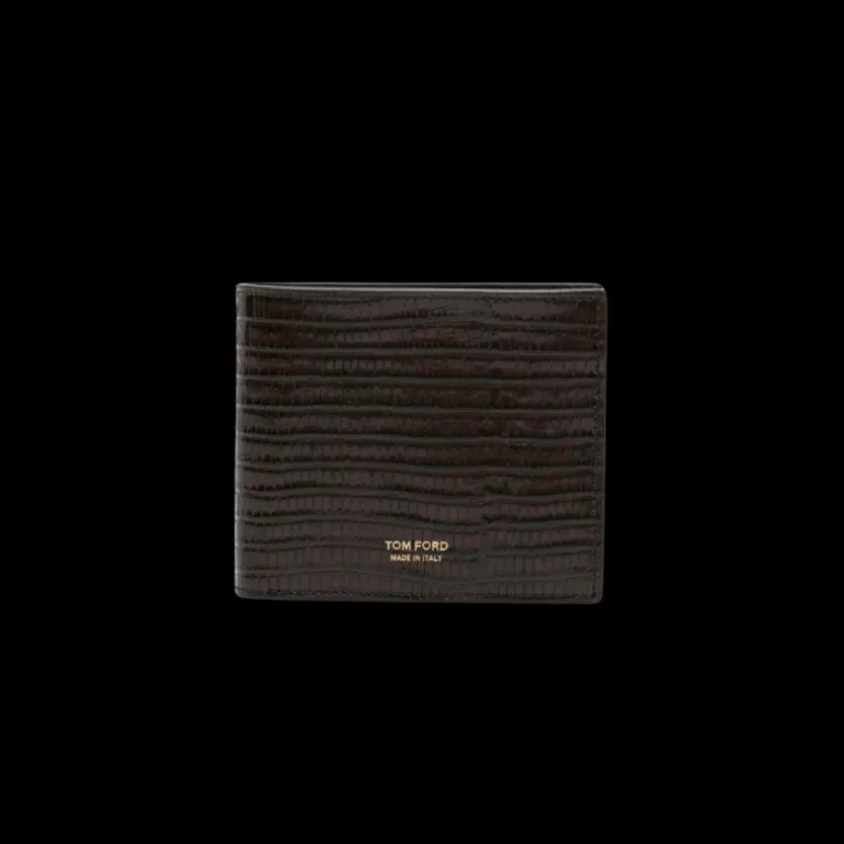 Portefeuille TOM FORD 2 volets cuir lézard marron fente carte