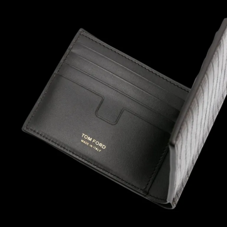 Portefeuille TOM FORD 2 volets cuir lézard marron fente carte