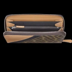 Portefeuille zippé FENDI Diagonal compagnon cuir tissu FF marron tabac