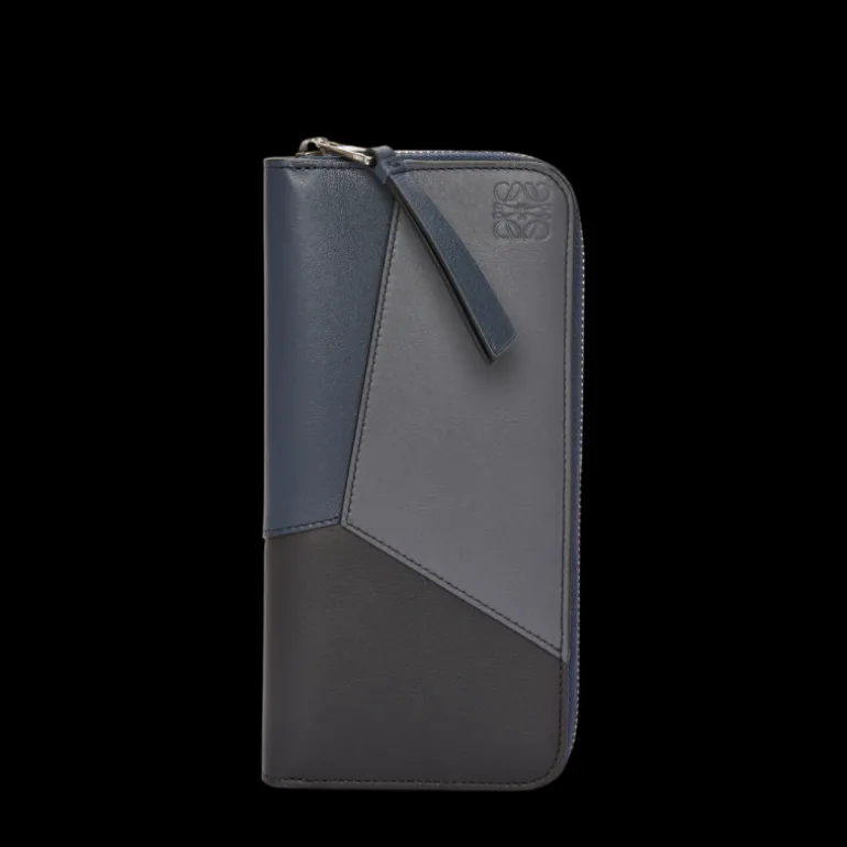 Portefeuille zippé LOEWE Compagnon Puzzle cuir bleu marine gris anthracite
