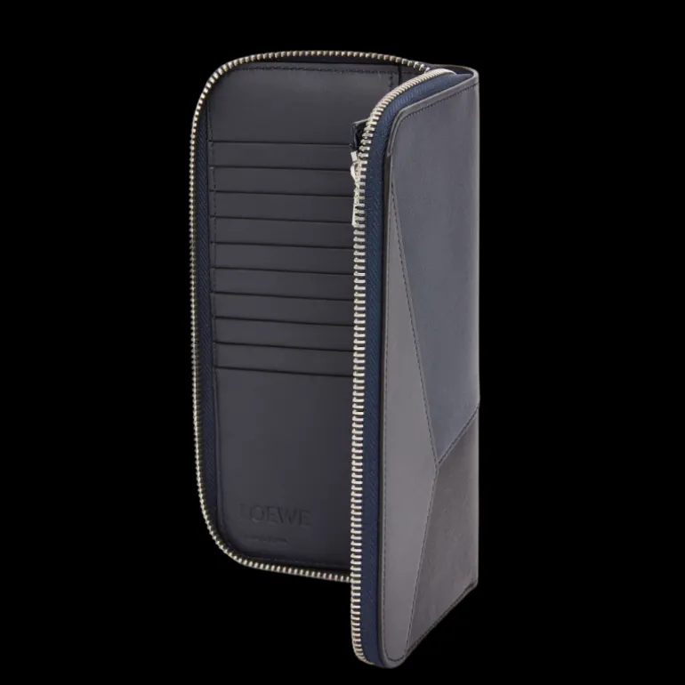Portefeuille zippé LOEWE Compagnon Puzzle cuir bleu marine gris anthracite
