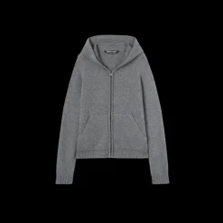 Pull à capuche PALM ANGELS laine cachemire gris logo incurvé bas dos blanc