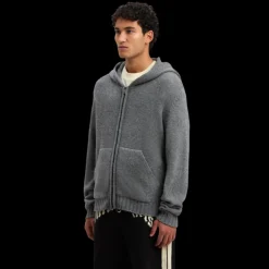 Pull à capuche PALM ANGELS laine cachemire gris logo incurvé bas dos blanc