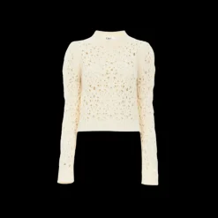 Pull ajusté CHLOE col montant maille ajourée laine écru