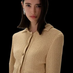 Pull Cardigan court MAGDA BUTRYM en tricot de coton à col rond beige