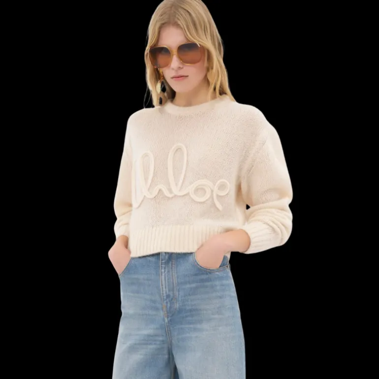 Pull CHLOE col rond manche 3/4 maille laine alpaga soie écru