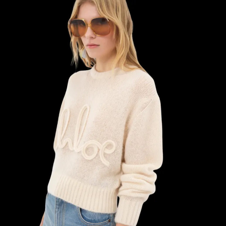 Pull CHLOE col rond manche 3/4 maille laine alpaga soie écru