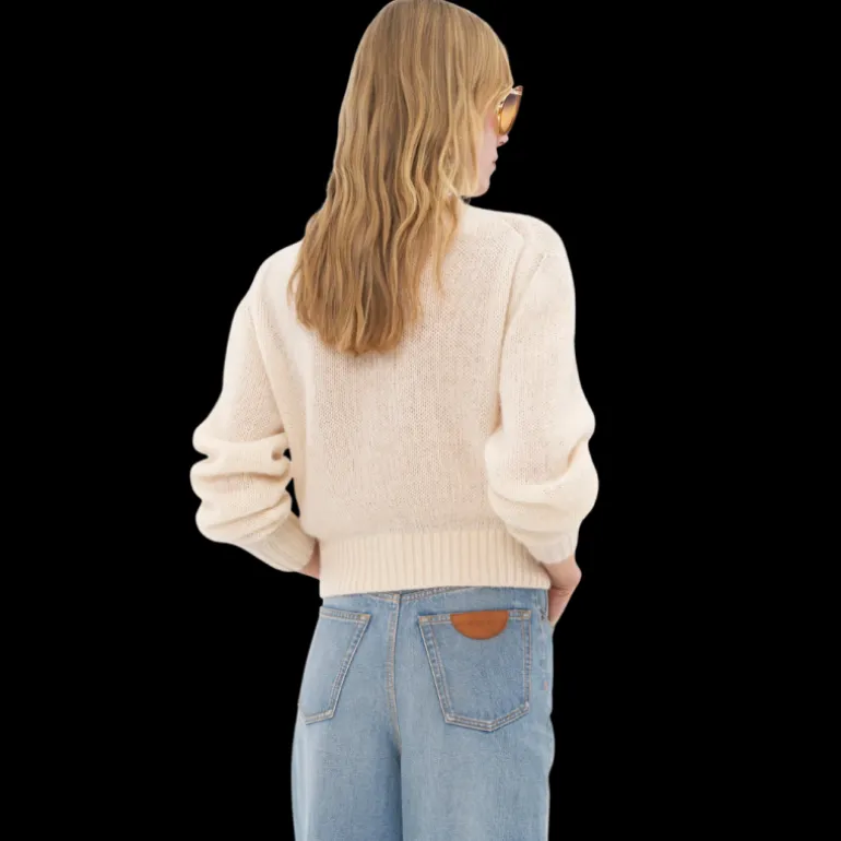 Pull CHLOE col rond manche 3/4 maille laine alpaga soie écru