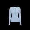 Pull CHLOE Henley col tunisien maille de laine extrafine bleu ciel