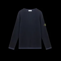 Pull col cheminée STONE ISLAND laine vierge côtelée bleu marine