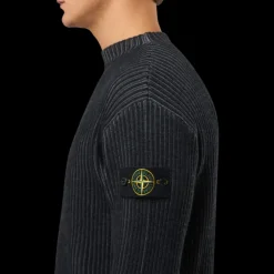 Pull col cheminée STONE ISLAND laine vierge côtelée grise